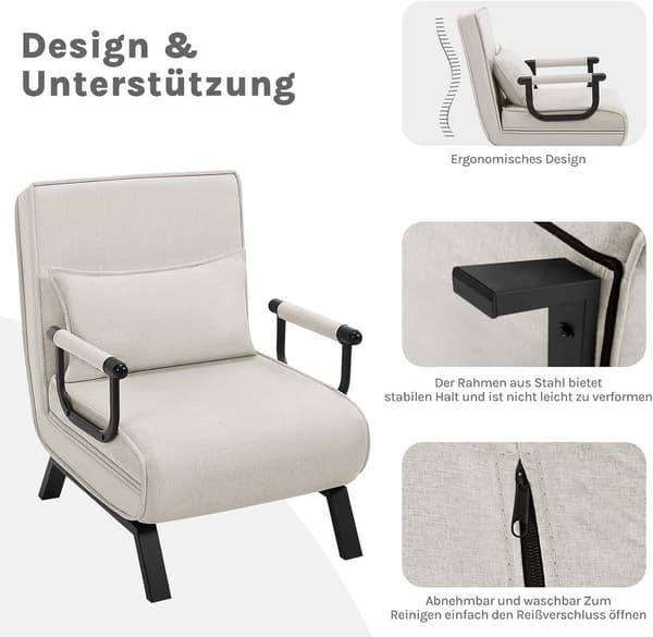 3-i-1 sovstol med justerbart ryggstöd | Beige | 65x78x75 cm