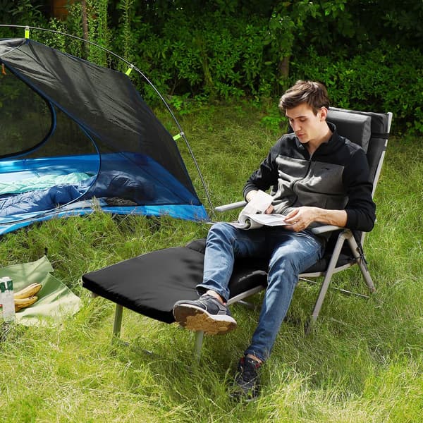 Hopfällbar solstol med dyna, svart - 183 x 60 x 39 cm
