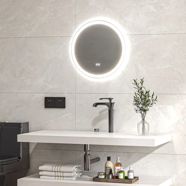 LED badrumsspegel med touchkontroll | Färg: Vit+Silver | Mått: 60x3x60 cm