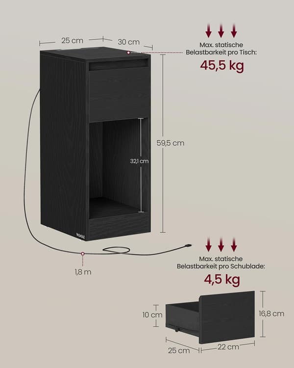 2-delad uppsättning svarta sängbord - MDF trä - 30 x 25 x 59,5 cm