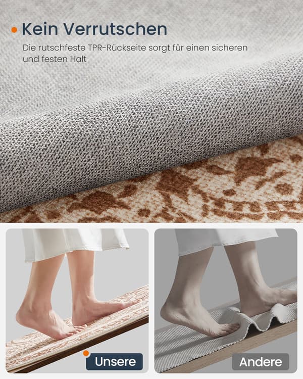 Rund matta boho - cappuccino beige - polyester/filt/TPR - lätt - 120 cm