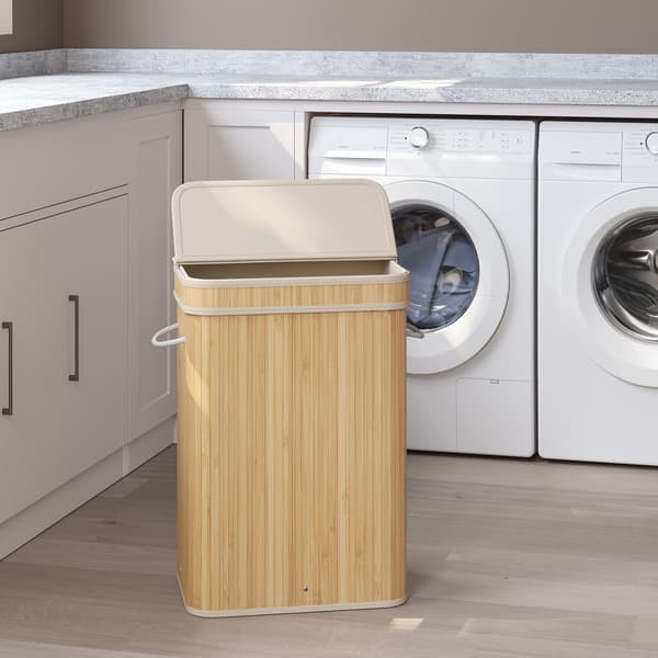 Tvättkorg - förvaringskorg - robust bambu ram - 31,5 x 42,5 x 61 cm - beige