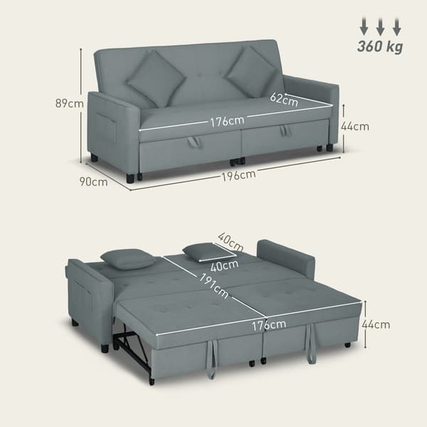 3-sits bäddsoffa med sängfunktion | Färg: Grå | Mått: 196x90x89 cm