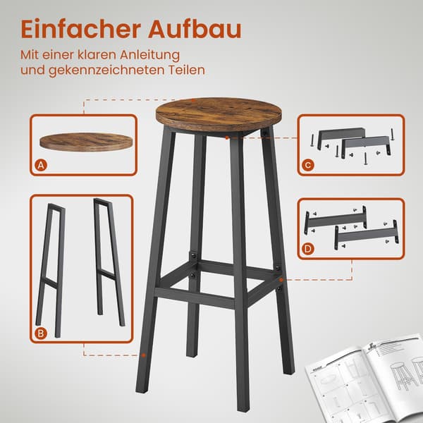 Barstolar 2-delat set | Brun-svart | 32x32x65 cm