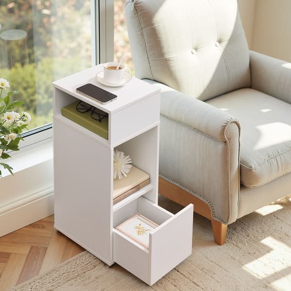 Set med 2 smala sängbord | Snövit | 25x30x59,4 cm
