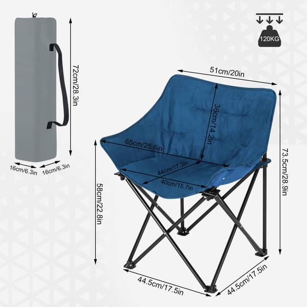 Fällbar vadderad campingstol i mockaimitation och Oxford-tyg | Blå | 63x44,5x73,5 cm