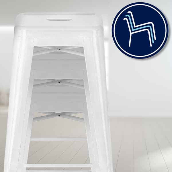 Uppsättning av 2 barstolar - Högpallar - Stackbar, Space -Saving Design | Färg: Vit