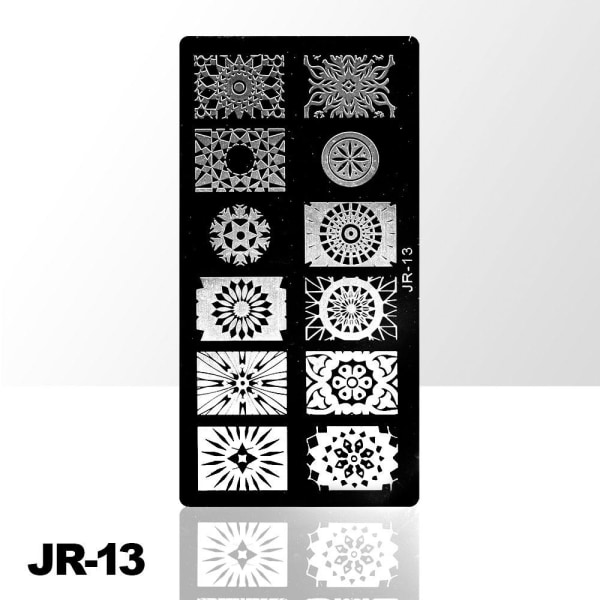 Stämpelplatta - Nageldekorationer - JR-13 - Rektangel Metall utseende