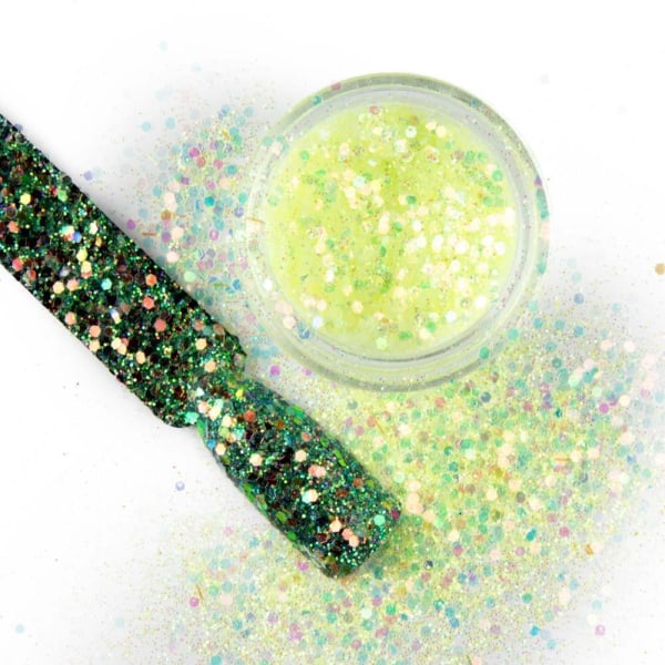 Nail Glitter - Wink Effect - Hexagon - 30 Lime green
