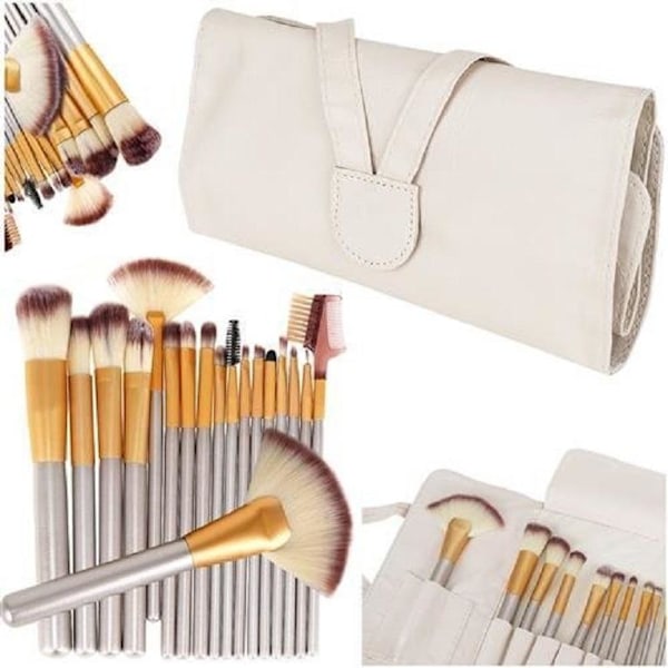 Set med 18 sminkbortstar i ett vitt fodral White