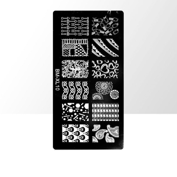 Stämpelplatta - Nageldekorationer - XL10 - Rektangel Metall utseende