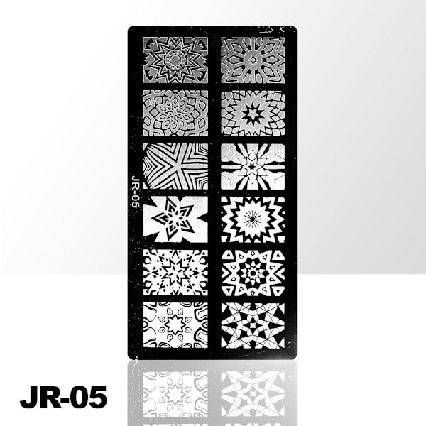 Stämpelplatta - Nageldekorationer - JR-05 - Rektangel Metall utseende