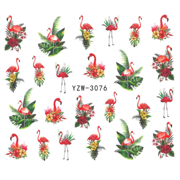 Vattendekaler - Flamingo - YZW-3076 - För naglar Multicolor