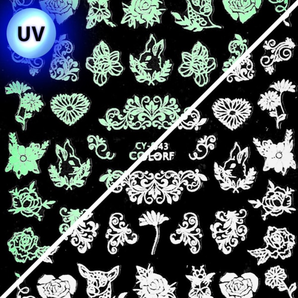 Klisterdekaler - Lyser i UV ljus - CY-043 - För naglar multifärg