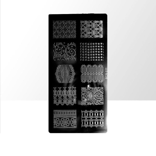 Stämpelplatta - Nageldekorationer - BCN-011 - Rektangel Metall utseende