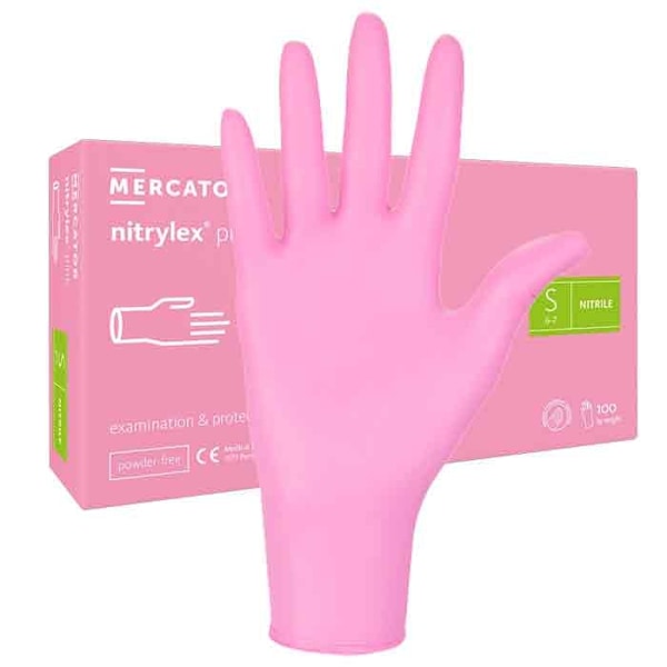 100st Handskar Nitril - Storlek: Small - Rosa Rosa
