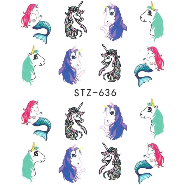 Vanddekaler - Unicorn - STZ-636 - Til negle Multicolor