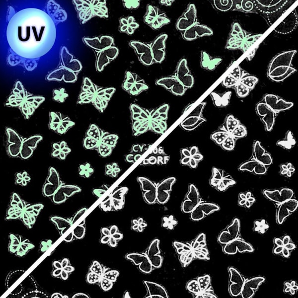 Klisterdekaler - Lyser i UV ljus - CY-006 - För naglar multifärg