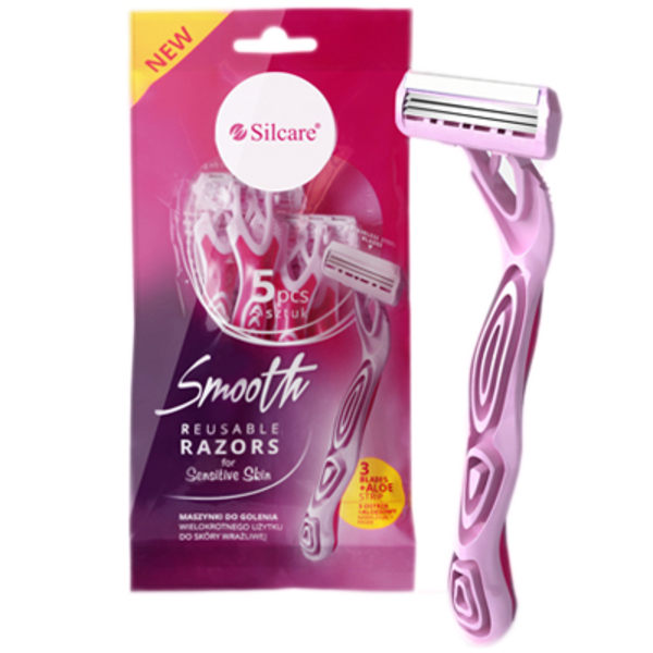 Rakhyvel - 5 pack - Silcare 3 blad för kvinnor Rosa