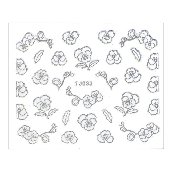 Vattendekaler - Blommor - TJ-033 - För naglar Silver