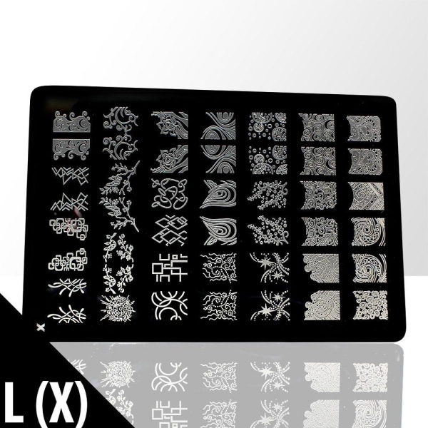 Stämpelplatta - Nageldekorationer - L(X) - Rektangel Metall utseende