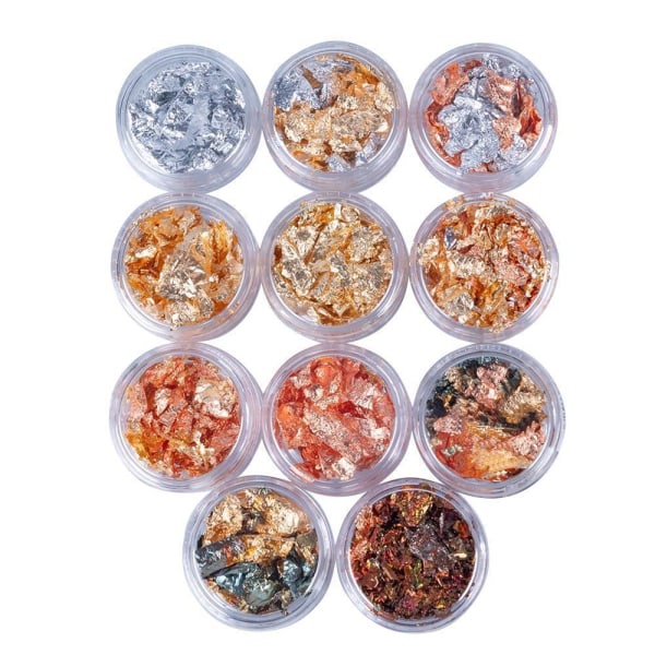 Nageldekorationer - Metall / Alu flagor - 10 Multicolor