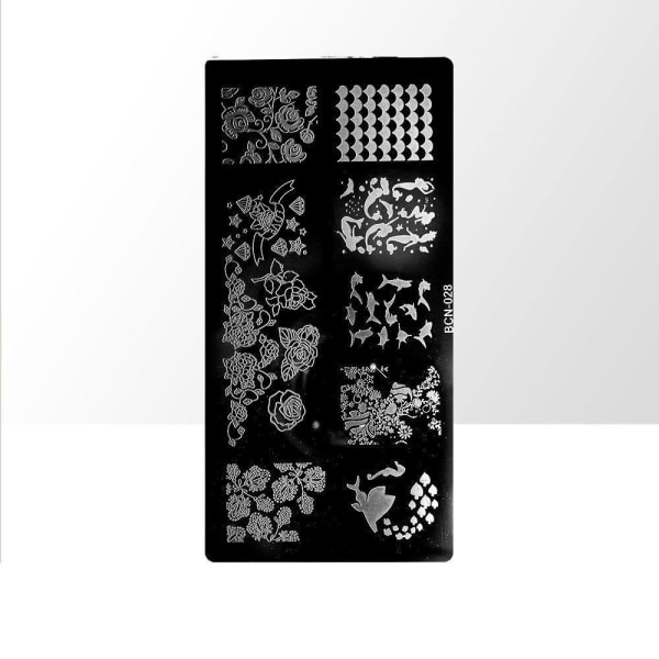 Stämpelplatta - Nageldekorationer - BCN-028 - Rektangel Metall utseende