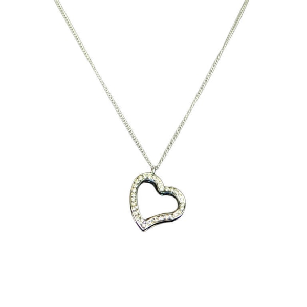 Sølvfarvet halskæde med hjerte & sten - Charm