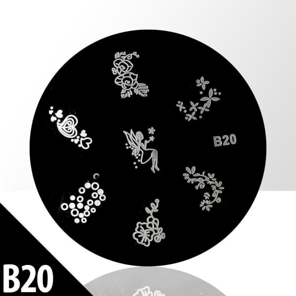 Stämpelplatta - Nageldekorationer - B20 - Rund Metall utseende