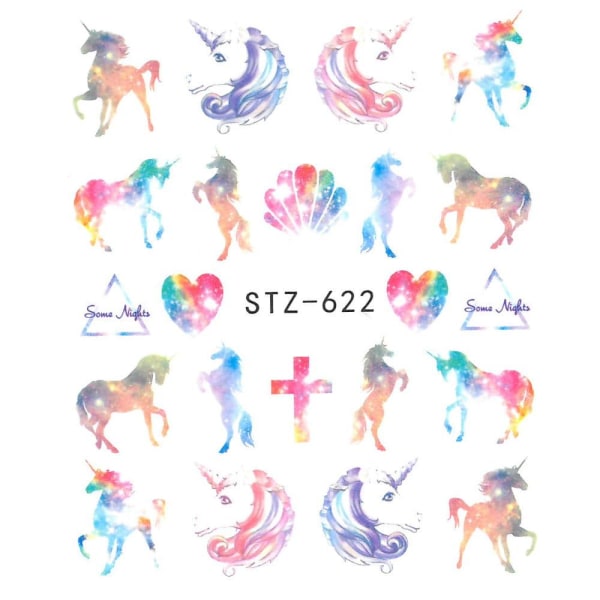 Vanddekaler - Unicorn - STZ-622 - Til negle Multicolor