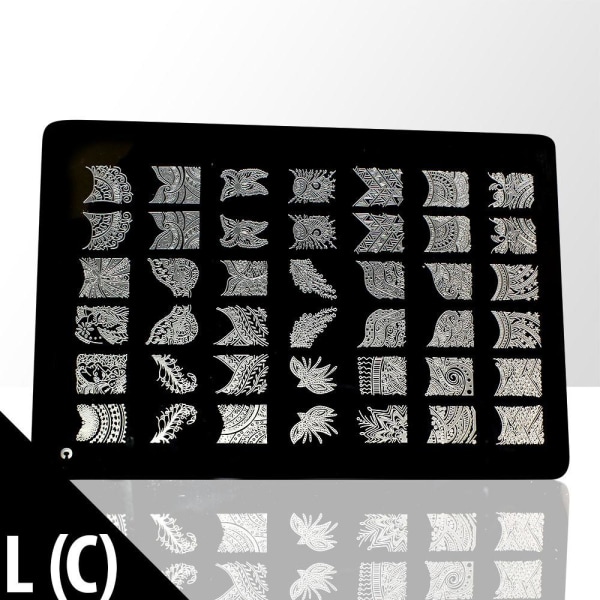 Stämpelplatta - Nageldekorationer - L(C) - Rektangel Metall utseende