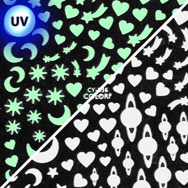 Klistermærker - Lys i UV lys - CY-036 - Til negle Multicolor