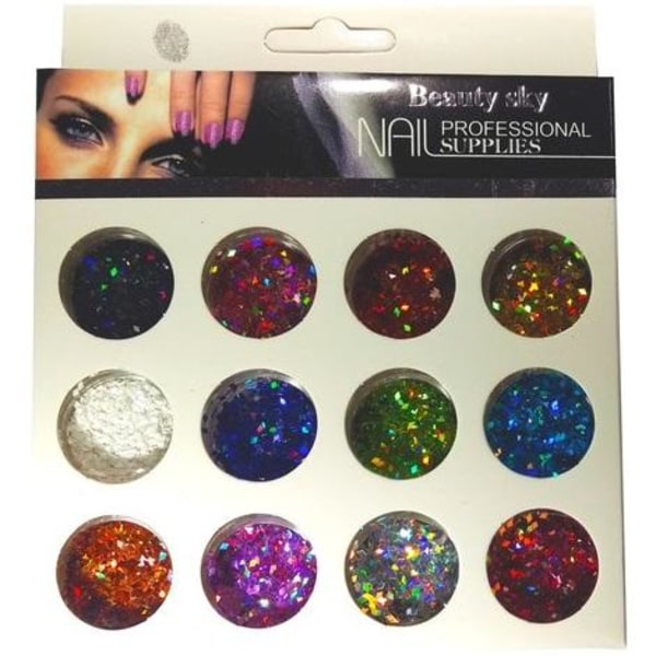 Dekorationssæt - Glitter - Diamanter - 12 farver Multicolor