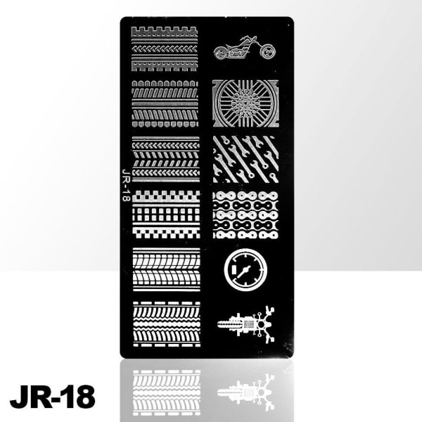 Stämpelplatta - Nageldekorationer - JR-18 - Rektangel Metall utseende