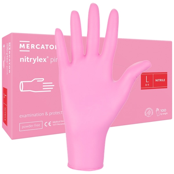 100st Handskar Nitril - Storlek: Large - Rosa Rosa