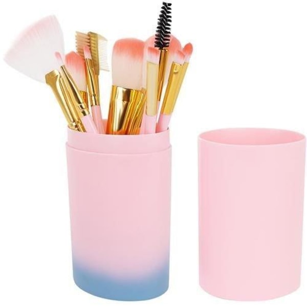 Sæt med 12 make-up børster i pink/blå med etui Pink