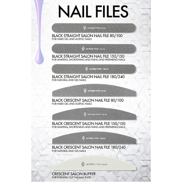10-pack Nagelfilar - Halvmåne - 80/100 - Victoria Vynn  - Grå Vit