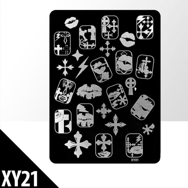 Stämpelplatta - Nageldekorationer - XY21 - Rektangel Metall utseende