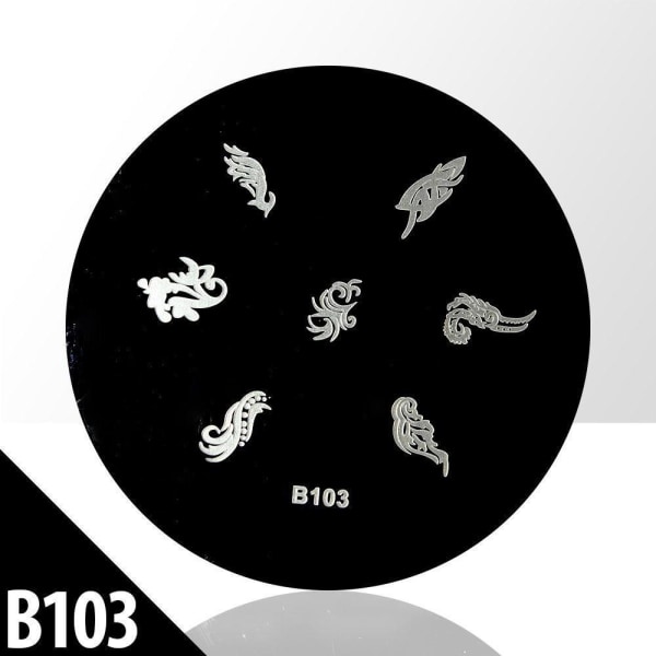 Stämpelplatta - Nageldekorationer - B103 - Rund Metall utseende