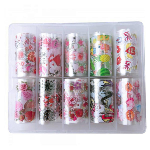Nagelfolie / folie - Set 10 färger - 100 cm / st multifärg
