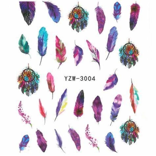 Vanddekaler - Fjer - YZW-3004 - Til negle Multicolor