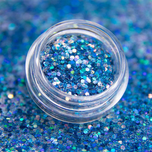 Nail Glitter - Wink Effect - Hexagon - 02 Blue
