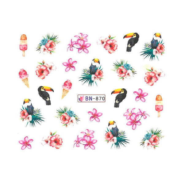 Vattendekaler - Blommor - BN-870 - För naglar multifärg