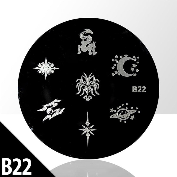 Stämpelplatta - Nageldekorationer - B22 - Rund Metall utseende