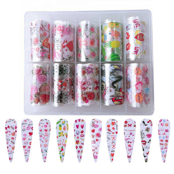 Nagelfolie / folie - Set 10 färger - 100 cm / st multifärg
