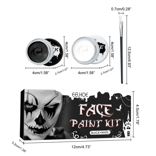 Halloween Svart Vit Makeup Art Body Paint Tools