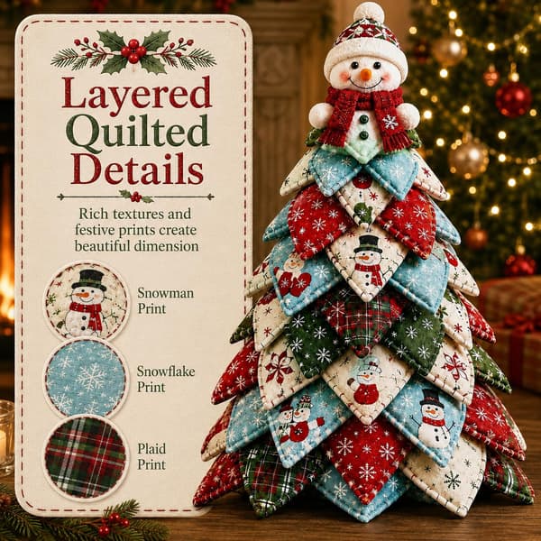 DIY Quilted Fabric Christmas Tree Kit, 3D Fabric Patchwork Craft Set for Beginners, Handmade Table Decoration for Home, Mantel, Table, Office