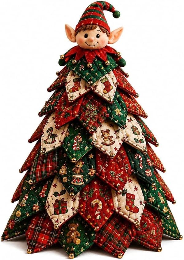 DIY Quilted Fabric Christmas Tree Kit, 3D Fabric Patchwork Craft Set for Beginners, Handmade Table Decoration for Home, Mantel, Table, Office