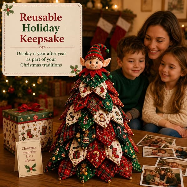 DIY Quilted Christmas Tree Fabric Kit, 3D Fabric Patchwork Craft Set for Beginners, Handmade Table Decoration for Home, Mantel, Table, Office