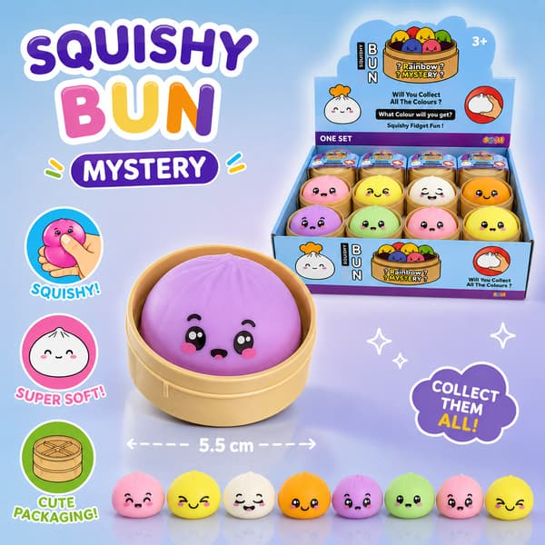 Dumpling Squishy Mystery Box 5,5 cm – Kawaii Fidgetlegetøj & Stressbold til Børn +3 år
